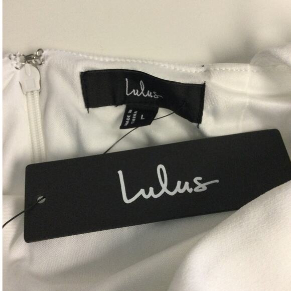 LULU'S SZ L Beaming Perfection White Pearl Organza Tie-Strap Mini Dress NEW B148 - Picture 7 of 9